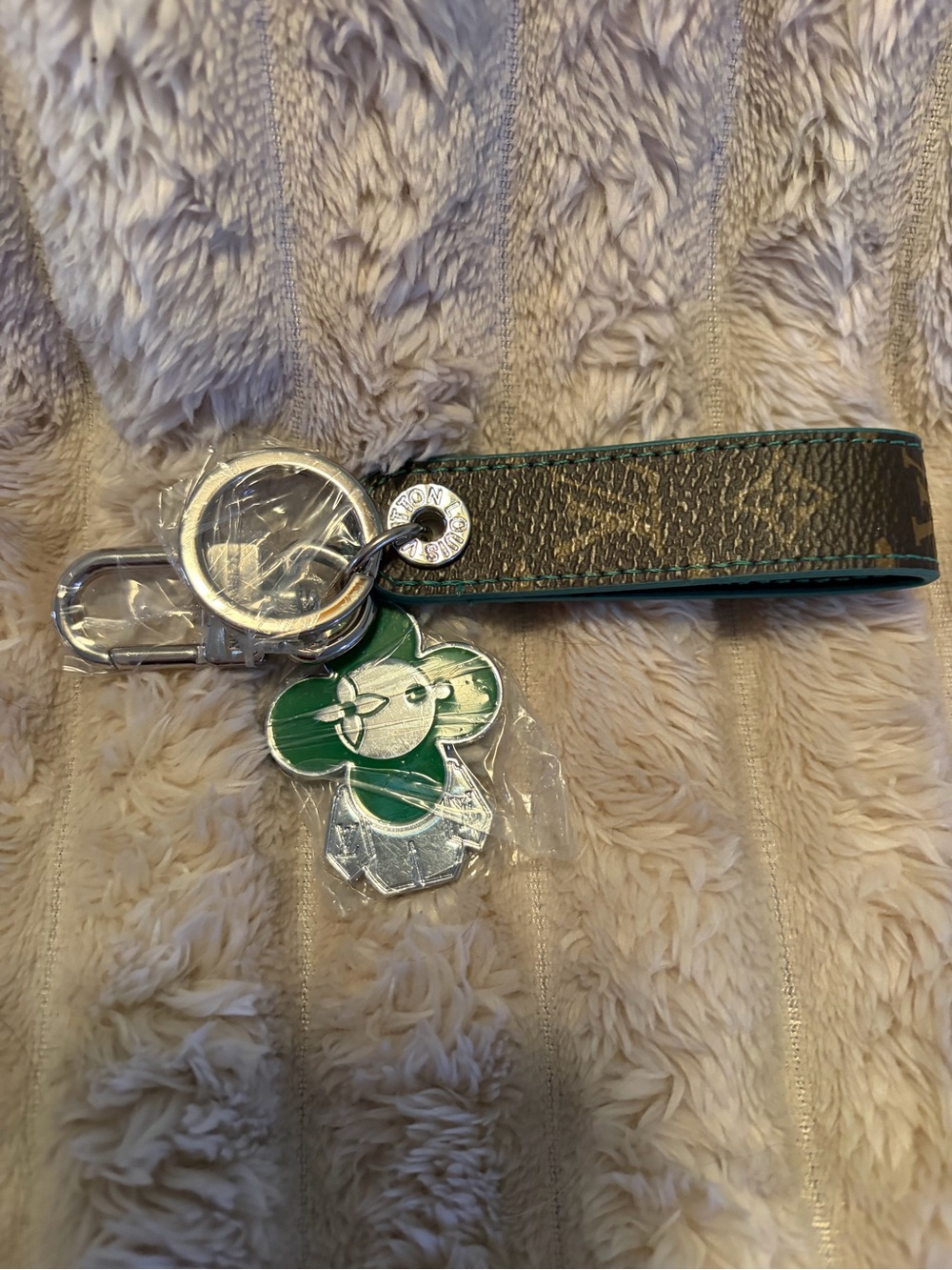 Leather Key Fob with Green Flower Charm